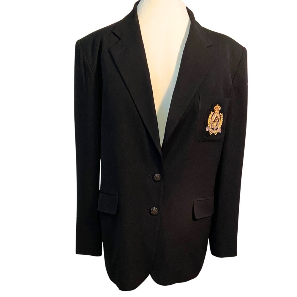 Vintage Ralph Lauren preppy dark navy Blazer with Gold horse Crest